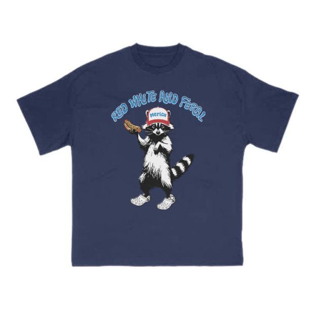 Red White And Feral Print T-shirt - Navy Blue - US16-18(2XL) - image 10