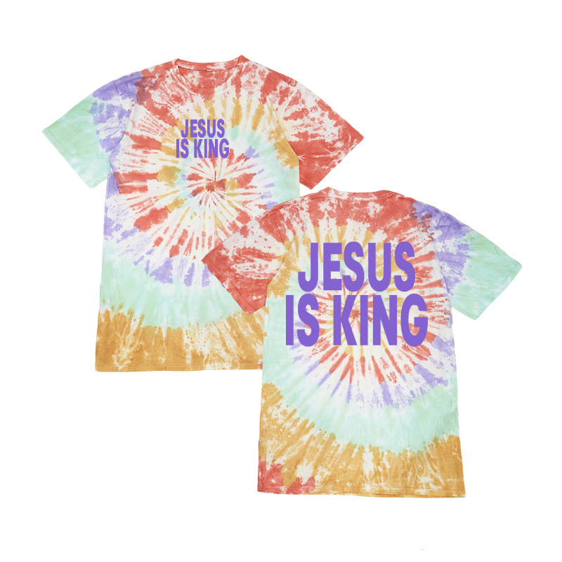 Unisex Jesus Is King Print Tie-dye T-shirt - Orange - US40-42(7XL) - image 3