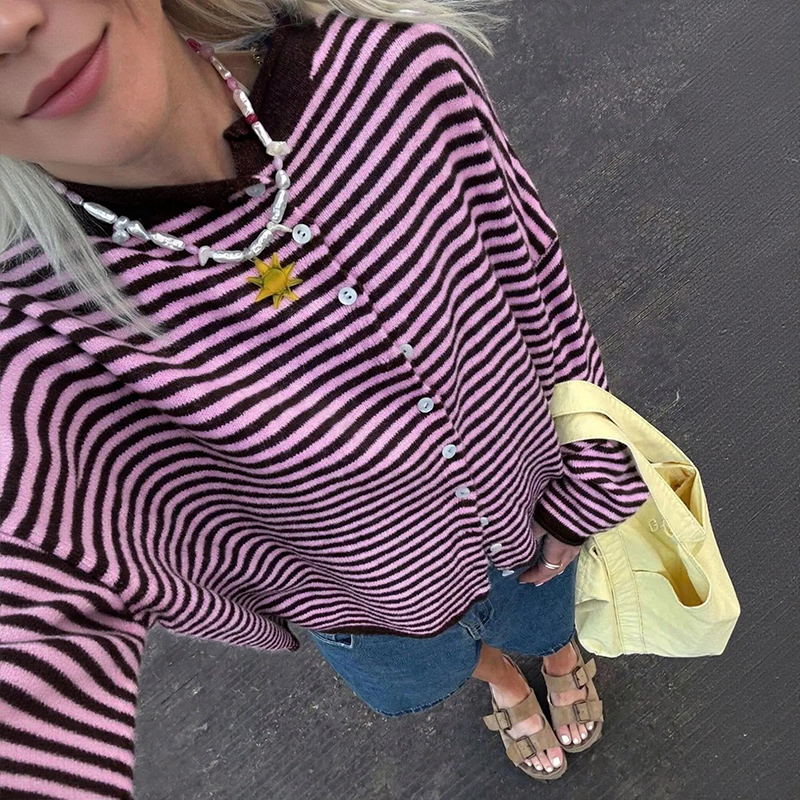 Women's Coastal Striped Knit Button Front Cardigan Sweater - image 10