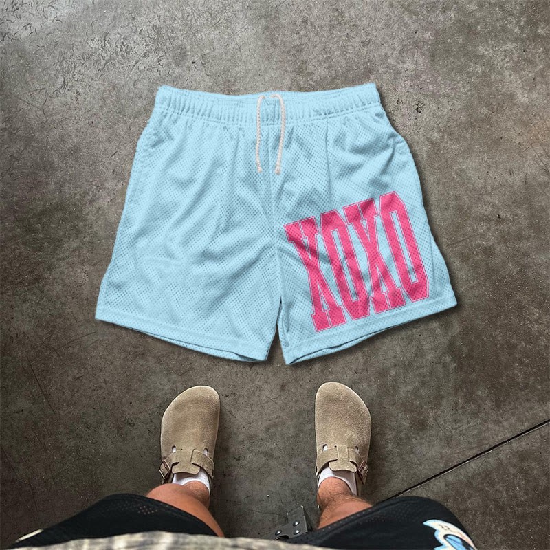 Xoxo Valentine's Day Print Mesh Shorts - Blue - 5XL - image 6