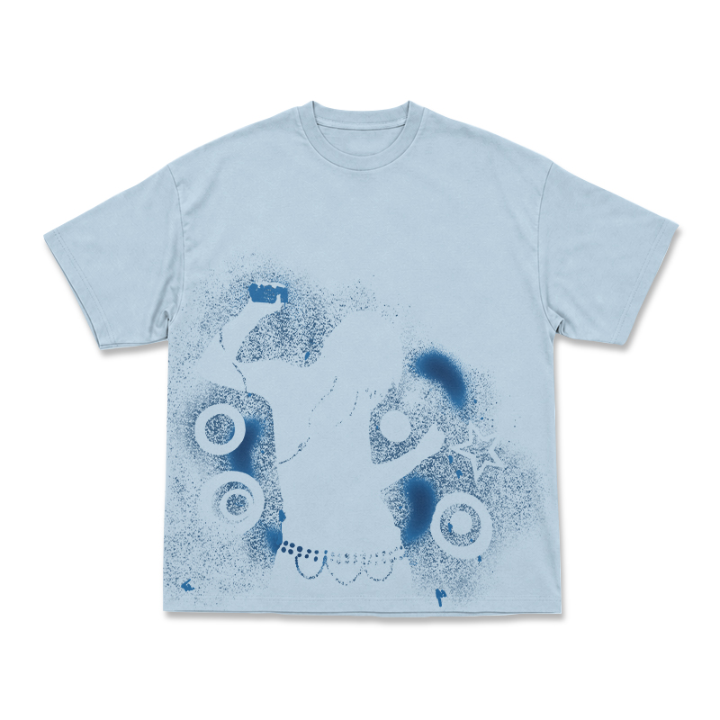 Streetwear Spray Art Portrait Art Graphic Print T-shirt - Light Blue - US16-18(2XL) - image 7