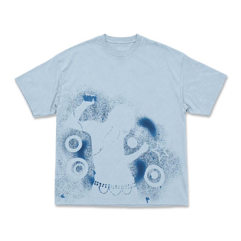 Streetwear Spray Art Portrait Art Graphic Print T-shirt - Light Blue - US16-18(2XL) - image 7