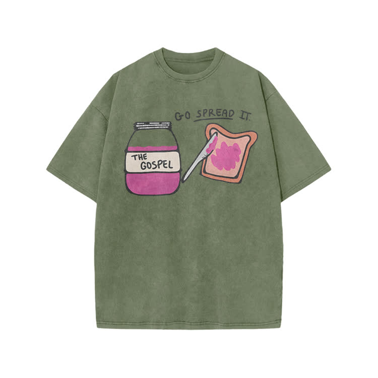 The Gospel Jam Go Spread It Print Acid Washed T-shirt - Army Green - US20-22(3XL) - image 6
