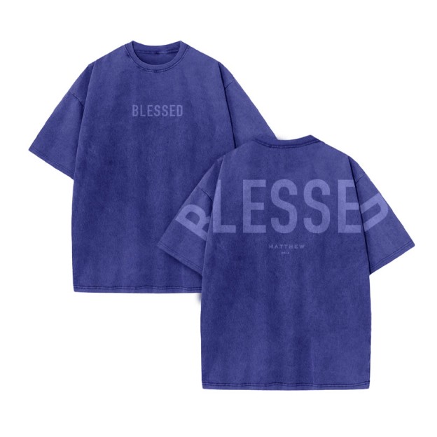 Blessed Matthew 5:3-12 Print Acid Washed T-shirt - Blue - US20-22(3XL) - image 9