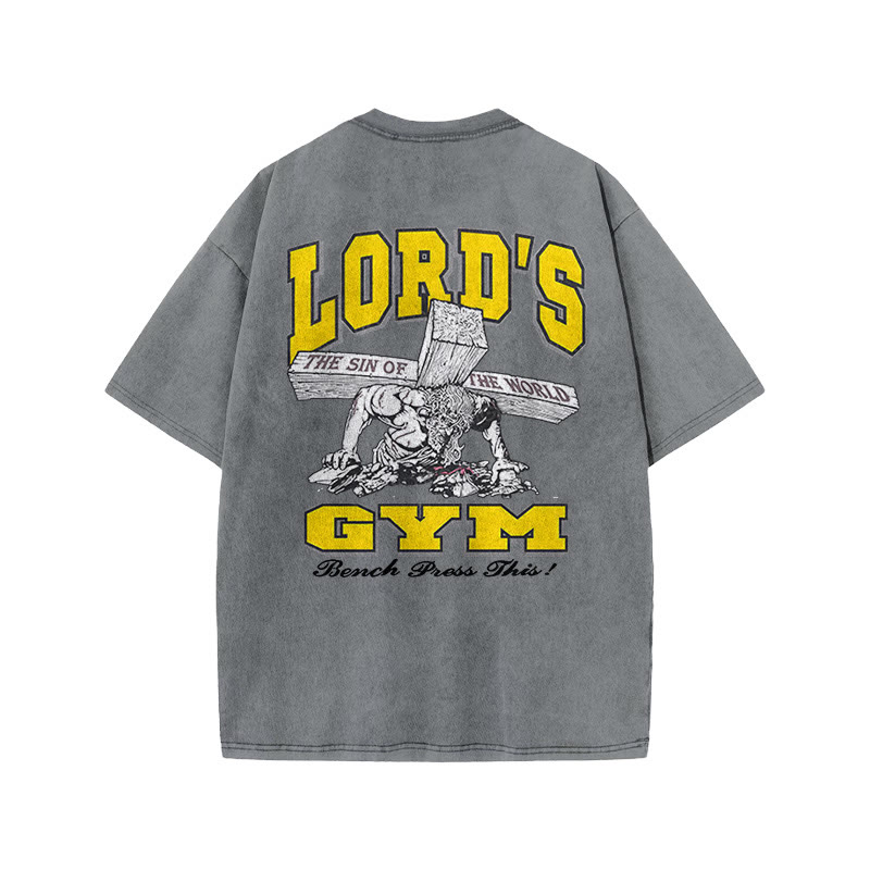 Gym 100% Cotton LORD'S GYM Print Acid Washed T-shirt - Grey - US20-22(3XL) - image 4