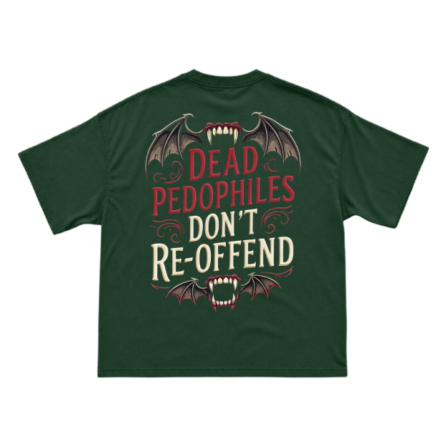 Bat Wing Dead Pedophiles Don't Re-offend Print T-shirt - Green - US16-18(2XL) - image 11