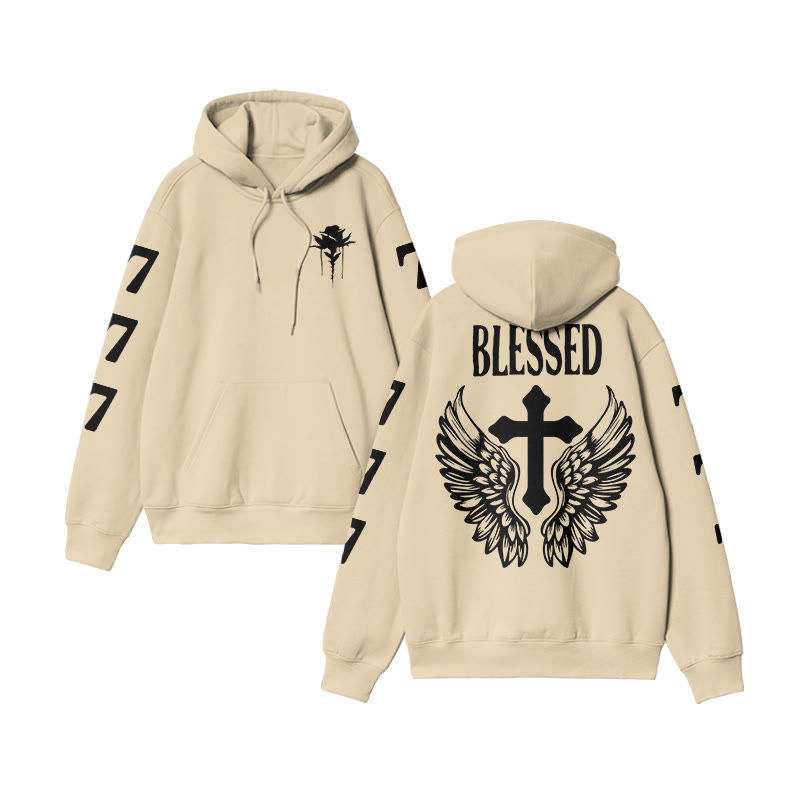 Unisex 100% Cotton Blessed Cross Wings Print Hoodie - Apricot - US16-18(2XL) - image 5