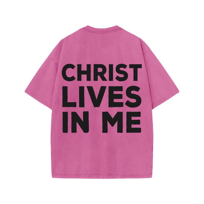Unisex  Christ Lives In Me Print Acid Washed T-shirt - Pink - US20-22(3XL) - image 7