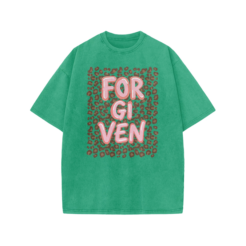 Forgiven Leopard Print Acid Washed T-shirt - Green - US20-22(3XL) - image 6