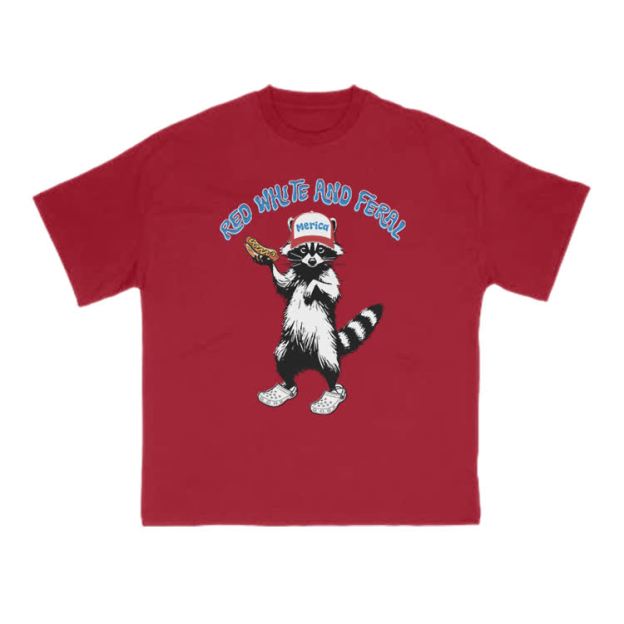 Red White And Feral Print T-shirt - Red - US16-18(2XL) - image 12