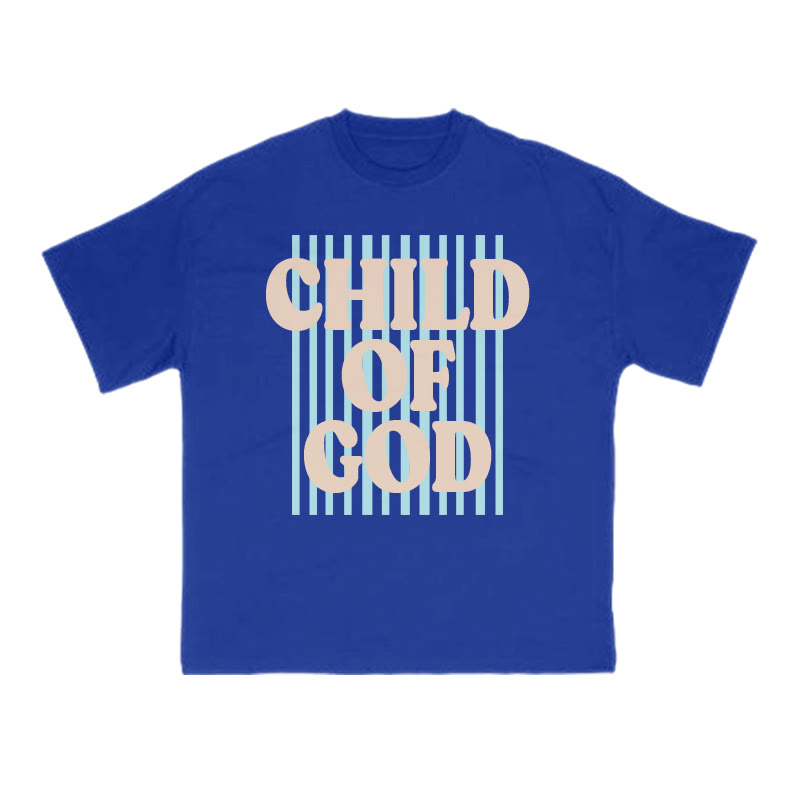 Unisex 100% Cotton Child Of God Stripes Print T-shirt - Blue - US16-18(2XL) - image 6