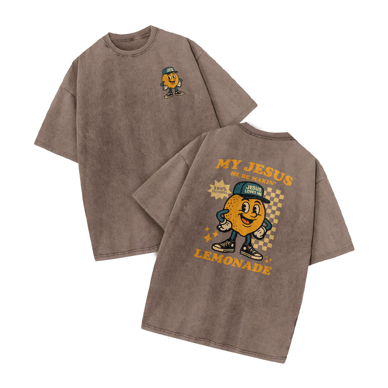 My Jesus He Be Makin' Lemonade Print Acid Washed T-shirt - Coffee - US20-22(3XL) - image 5