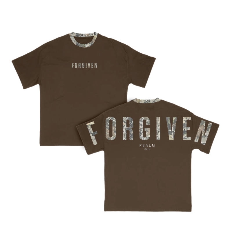 Forgiven Psalm 32:1 Dead Leaves Camouflage Print T-shirt - Coffee - 8XL - image 15