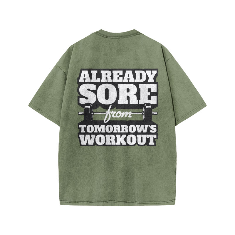 100% Cotton ALREADY SORE Gym Print Acid Washed T-shirt - Army Green - US20-22(3XL) - image 6