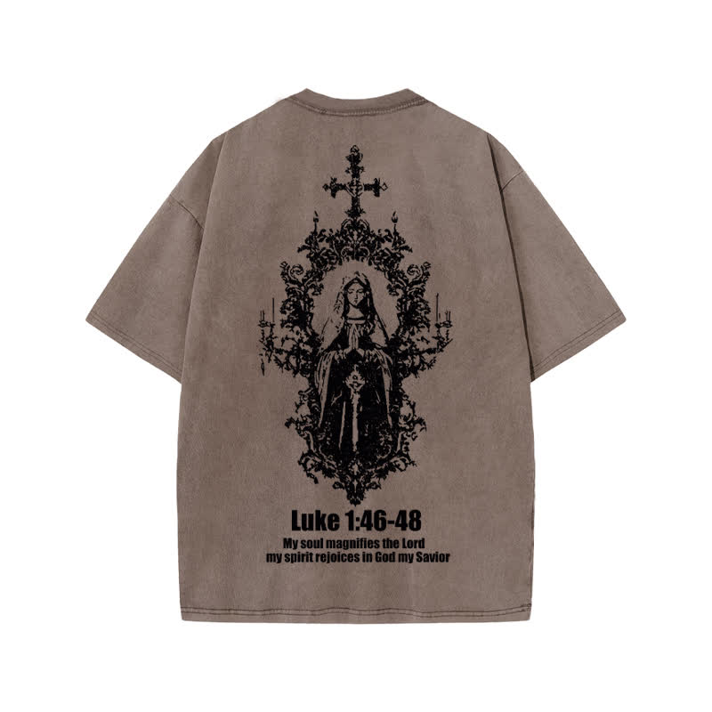 Unisex Luke 1:46-48 Print Acid Washed T-shirt - Coffee - US20-22(3XL) - image 3