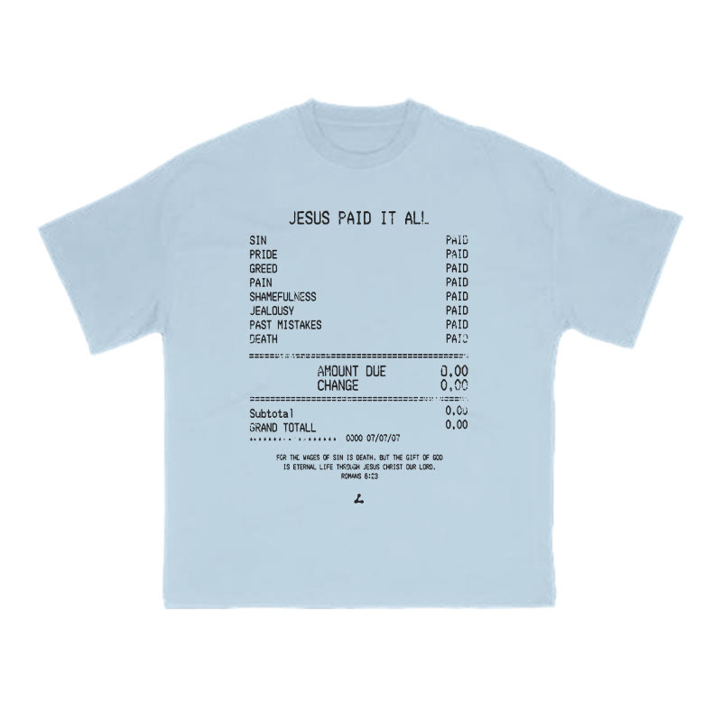 Unisex Jesus Paid It All Print T-shirt - Light Blue - US16-18(2XL) - image 8