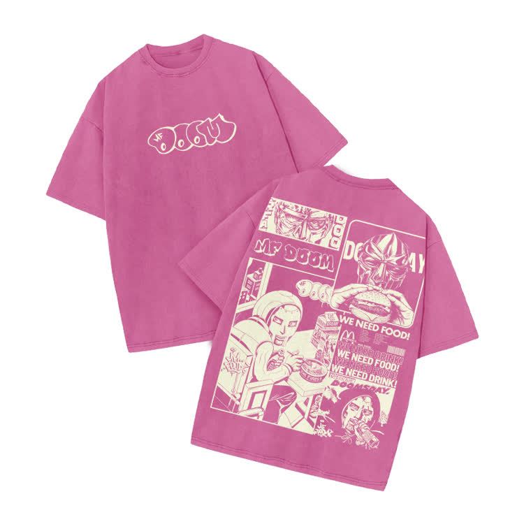 Urban Vintage Streetwear Comic Panel  Acid Washed T-Shirt - Pink - US20-22(3XL) - image 6