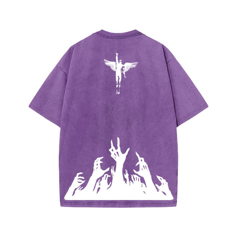 Unisex Faith Over Fear Print Acid Washed T-shirt - Purple - US20-22(3XL) - image 9