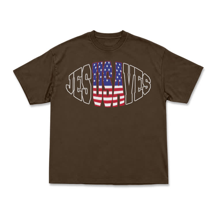 Patriotic Star Stripe Print T-Shirt - Coffee - US16-18(2XL) - image 8
