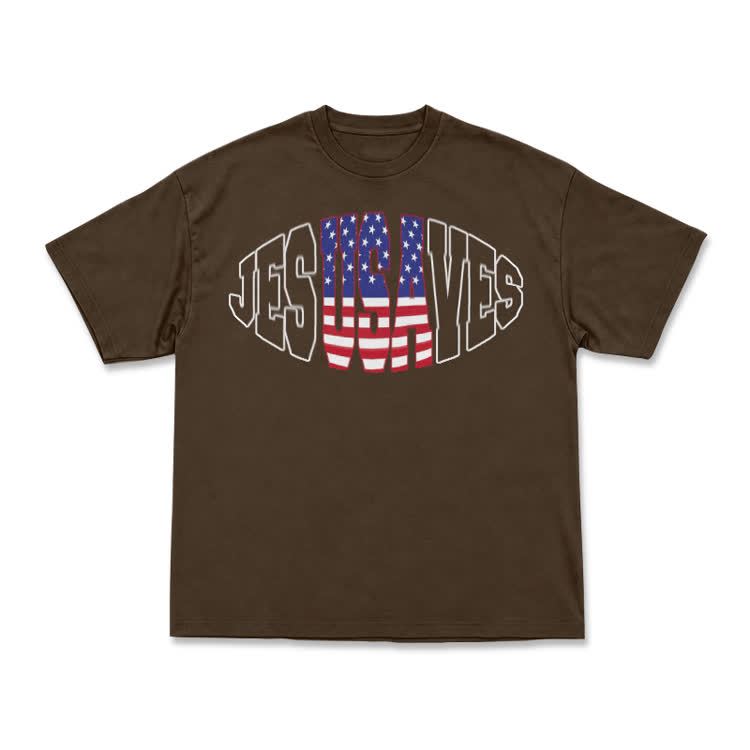 Patriotic Star Stripe Print T-Shirt - Coffee - US16-18(2XL) - image 8