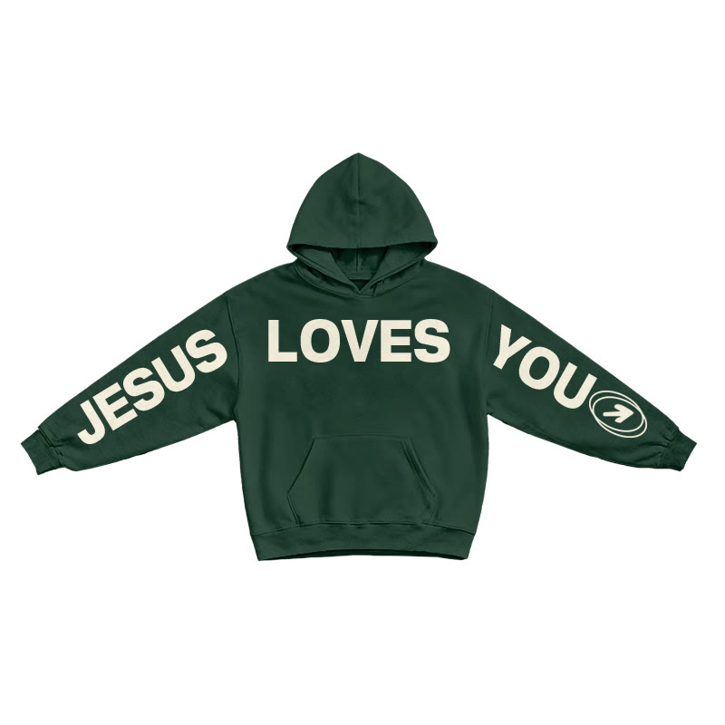 Jesus Loves You Creative Print Hoodie - Dark Green - US16-18(2XL) - image 6
