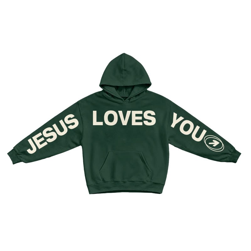 Jesus Loves You Creative Print Hoodie - Dark Green - US16-18(2XL) - image 6