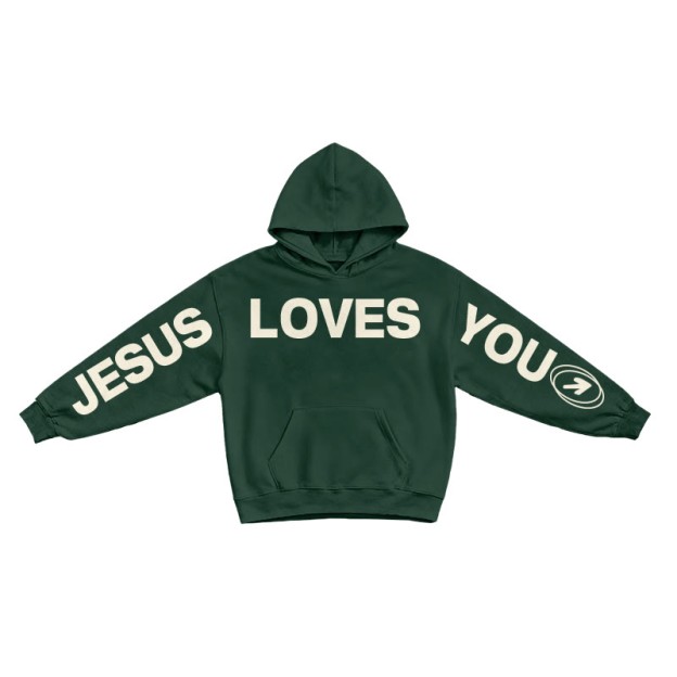 Jesus Loves You Creative Print Hoodie - Dark Green - US16-18(2XL) - image 6