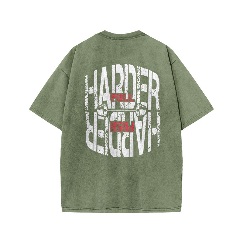 100% Cotton HARDER Gym Print Acid Washed T-shirt - Army Green - US20-22(3XL) - image 6