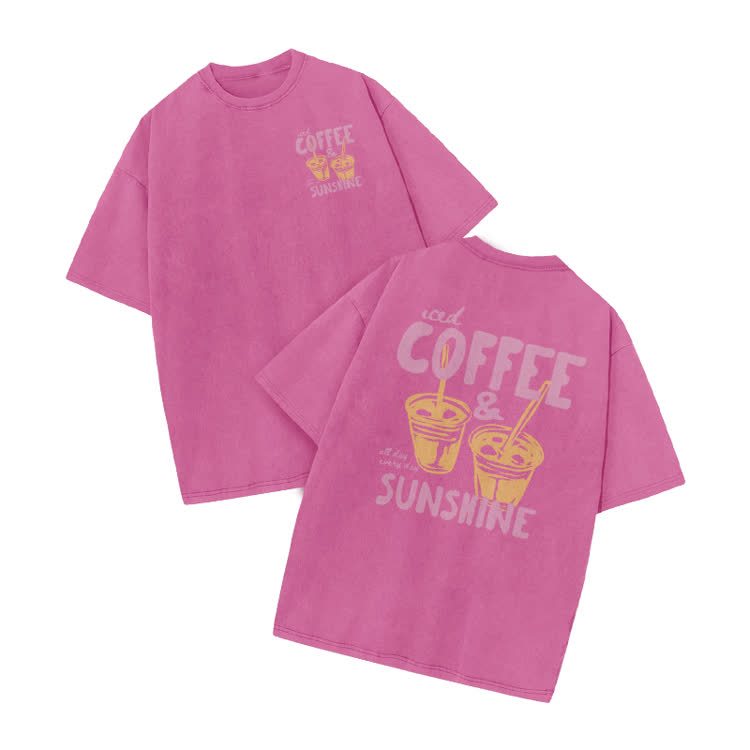 Vintage Coffee Sunshine Print Acid Washed T-Shirt - Pink - US20-22(3XL) - image 4