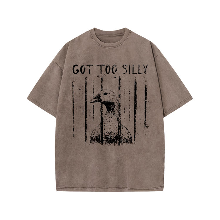 Street Distressed Goose Print Acid Washed T-Shirt - Coffee - US20-22(3XL) - image 7