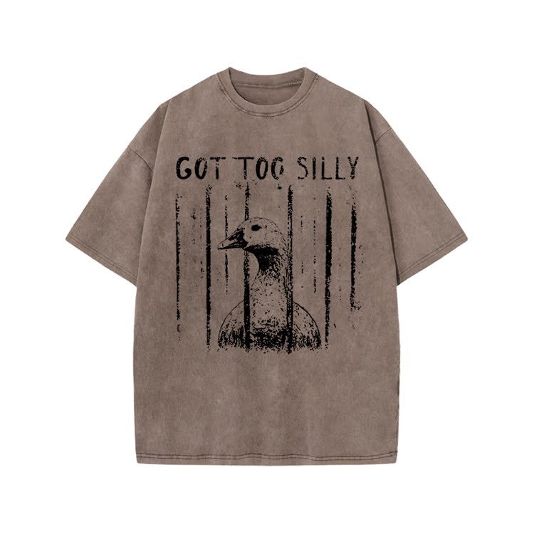 Street Distressed Goose Print Acid Washed T-Shirt - Coffee - US20-22(3XL) - image 7
