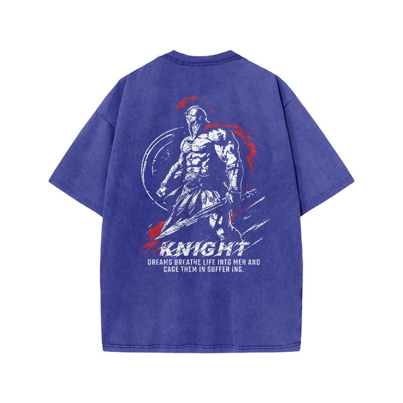100% Cotton KNIGHT Gym Print Acid Washed T-shirt - Blue - US20-22(3XL) - image 7