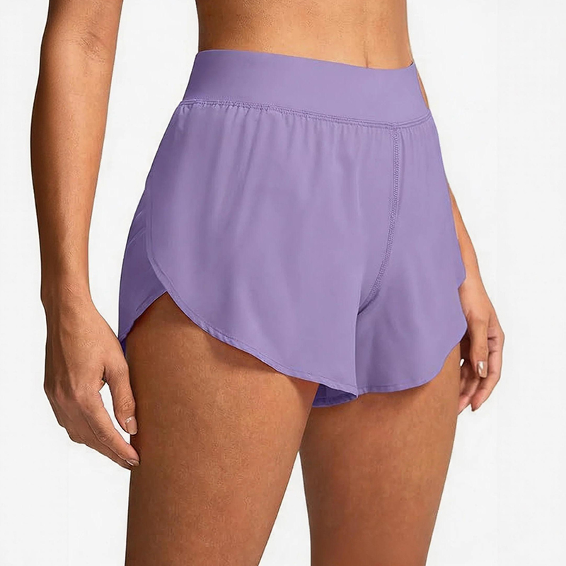 Solid Color Side Slit Quick-drying Yoga Shorts With Built-in Liner - Purple - 2XL - image 10