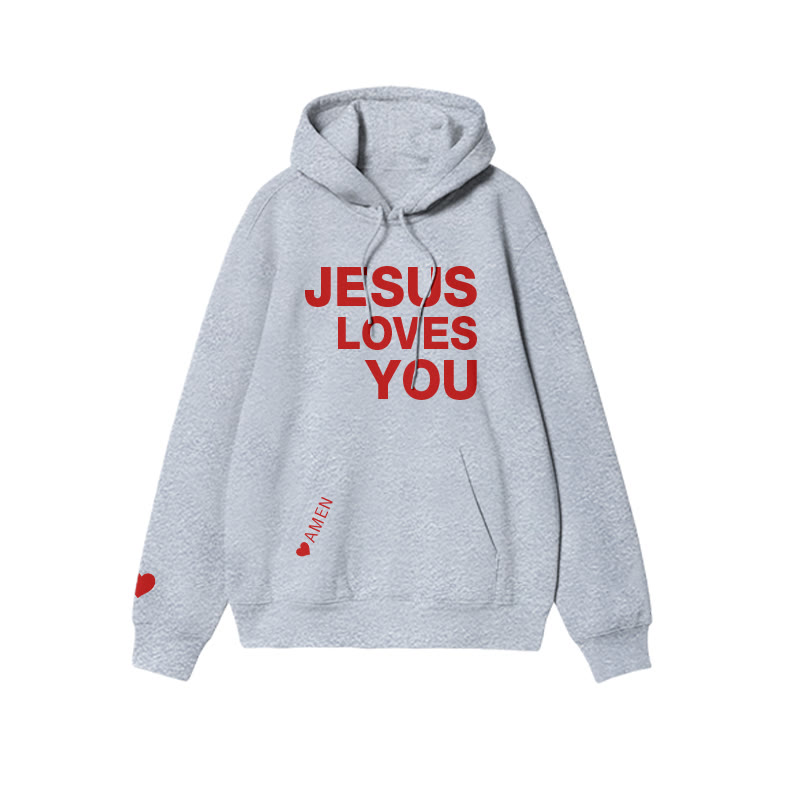 Love Like Jesus Heart Amen Valentine's Day Print Hoodie - Grey - US16-18(2XL) - image 4