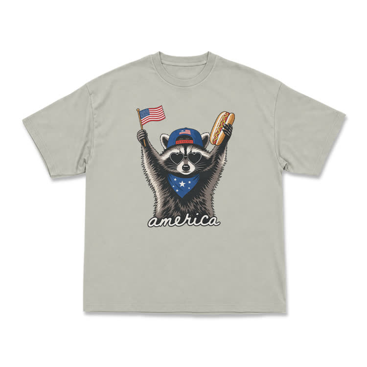 Patriotic Raccoon America Graphic T-Shirt - Warm Grey - US16-18(2XL) - image 7