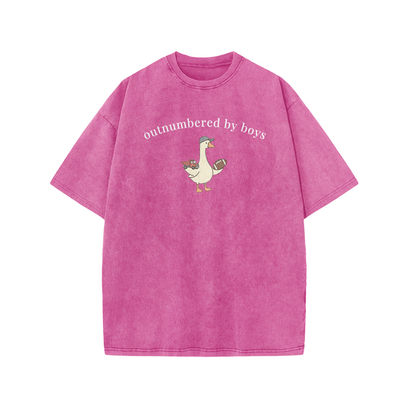 Outnumbered By Boys Print Acid Washed T-shirt - Pink - US20-22(3XL) - image 9