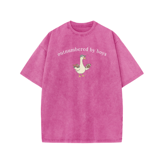 Outnumbered By Boys Print Acid Washed T-shirt - Pink - US20-22(3XL) - image 9