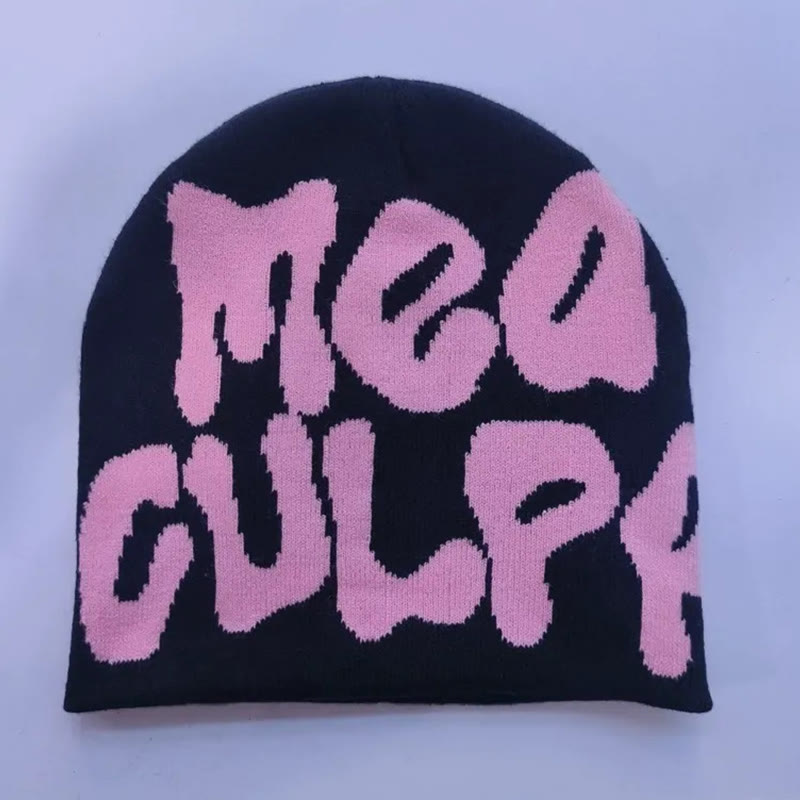 Mea Culpa Pattern Knit Hat - Black Pink - one size - image 23