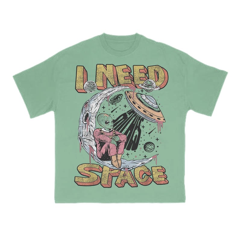 Unisex 100% Cotton I Need Space Creative Print T-shirt - Green - US16-18(2XL) - image 9
