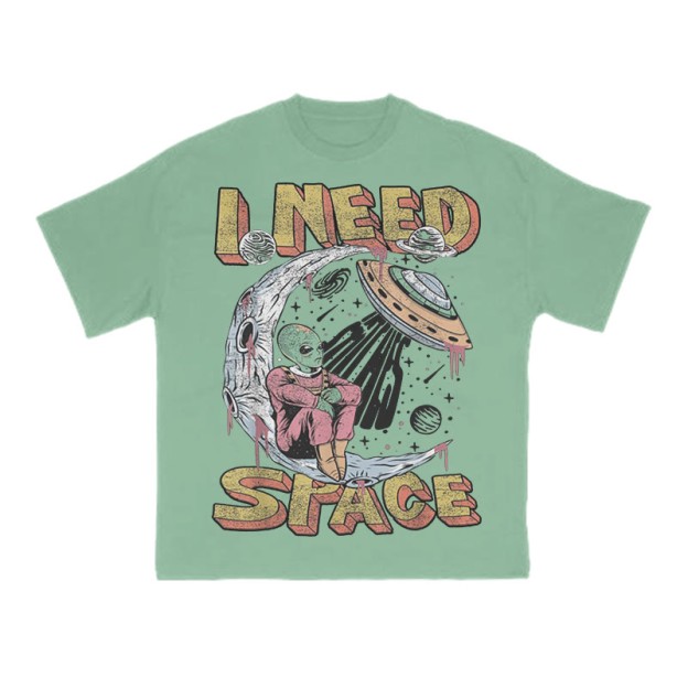 Unisex 100% Cotton I Need Space Creative Print T-shirt - Green - US16-18(2XL) - image 9