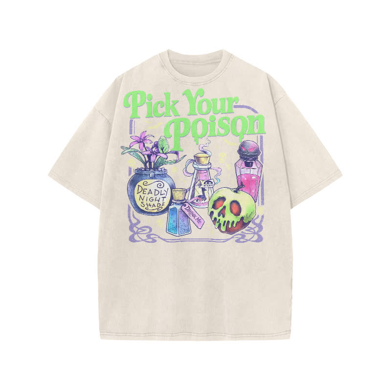 Dark Aesthetic Pick Your Poison Acid Washed Graphic T-Shirt - Beige - US20-22(3XL) - image 6