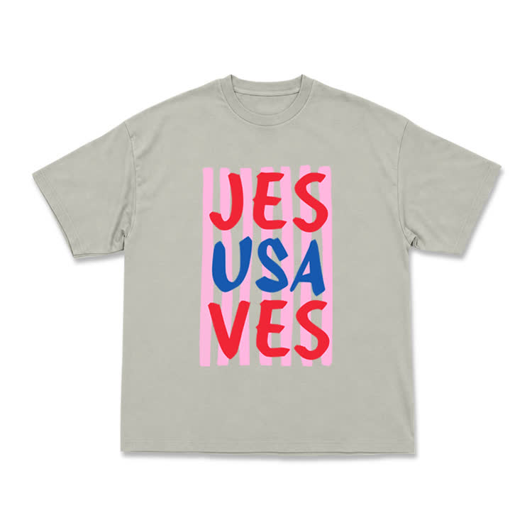 Art Inspired Stripe JESUSAVES Graphic T-Shirt - Warm Grey - US16-18(2XL) - image 14