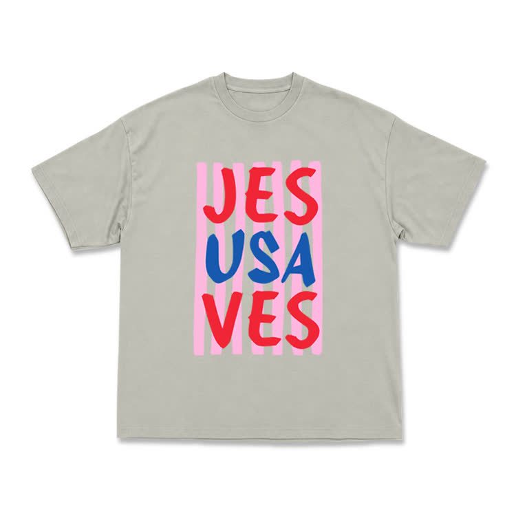 Art Inspired Stripe JESUSAVES Graphic T-Shirt - Warm Grey - US16-18(2XL) - image 14