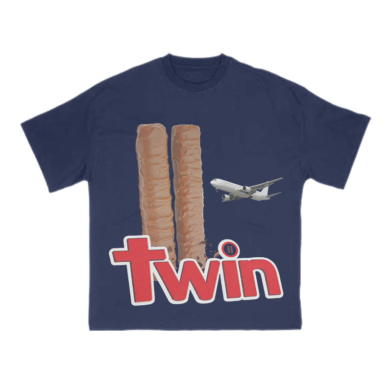 The Plane Crashing Into The Chocolate Bars Print T-shirt - Navy Blue - US16-18(2XL) - image 11