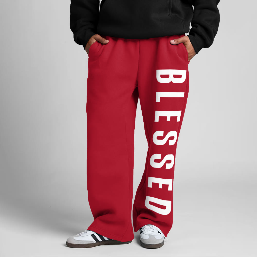 Blessed Print Straight-leg Sweatpants - Red - 5XL - image 4