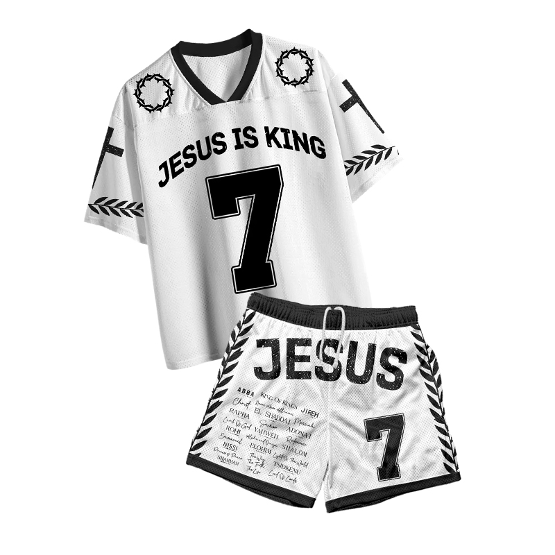Jesus Is King 7 Print Mesh T-shirt Set - White - 4XL - image 1