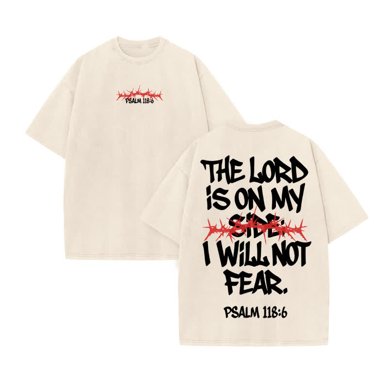 Unisex 100% Cotton Lord Is On My Side Print Acid Washed T-shirt - Beige - US20-22(3XL) - image 3