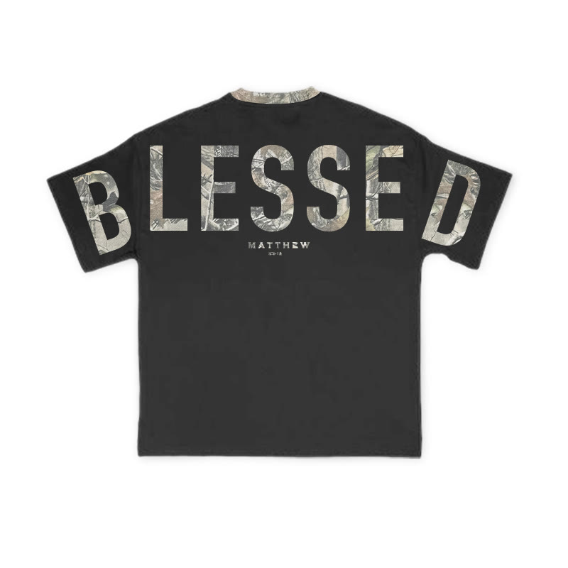 Blessed Matthew 5:3-12 Dead Leaves Camouflage Print T-shirt - image 4