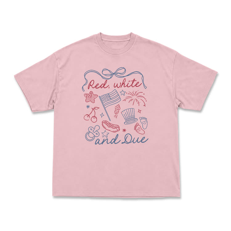 Casual Americana Doodle Patriotic Graphic Print T-Shirt - Pink - US16-18(2XL) - image 4