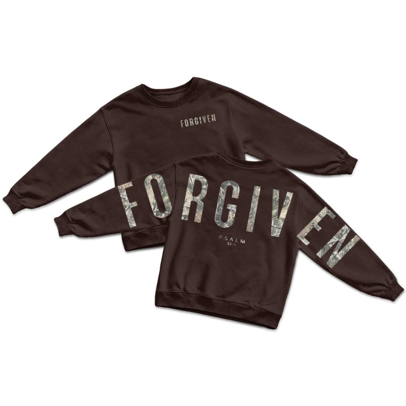 Dead Leaves Camouflage Forgiven Psalm 32:1 Print Sweatshirt - Coffee - US16-18(2XL) - image 5